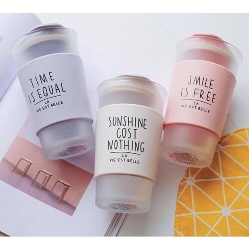 400ml Lovers Glass Coffee Cup Unisex Sealed Large-caliber Frosted Scald-proof Wheat Straw Glass Water Bottle Milk Glass Cups