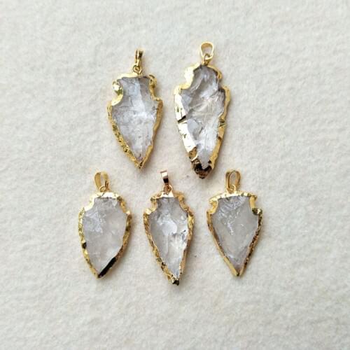 5pcs Natural White Quartz Jewelry Arrow Crystal Pendant,Gold color Rough Arrowheads Charm Bead Jewelry Necklace Making PD357