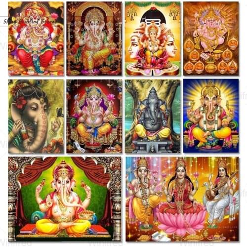 DIY Diamond Painting Hindu Goddess Cross Stitch Kit Full Diamond Embroidery Ganesha Elephant Diamond Mosaic Religion Mural Decor