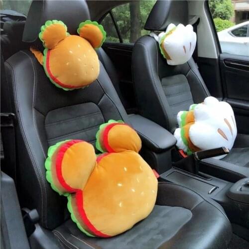 Car headrest pillow creative hamburger cute neck waist rest support plush lumbar back pillow cushion for girls accessories