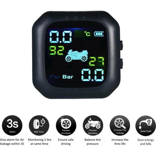 Wireless Motorcycle TPMS Tires Motor Motorcycle Tire Pressure Monitoring System Auto Tyre Alarm System Waterproof with 2 Sensors
