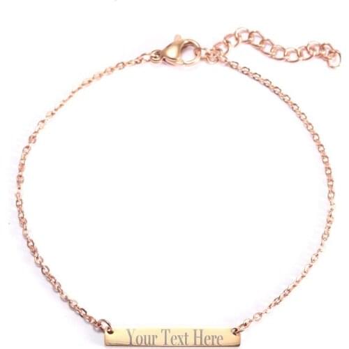 Personality Engrave Name Bracelets Stainless Steel Gold Color Chain Bracelet For Women Men Bar Bangles Custom Name Jewelry