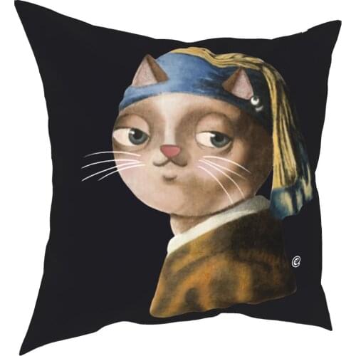 Cat With The Pearl Earring Pillowcase Printing Polyester Cushion Cover Decoration Pillow Case Cover Sofa Square 40*40cm