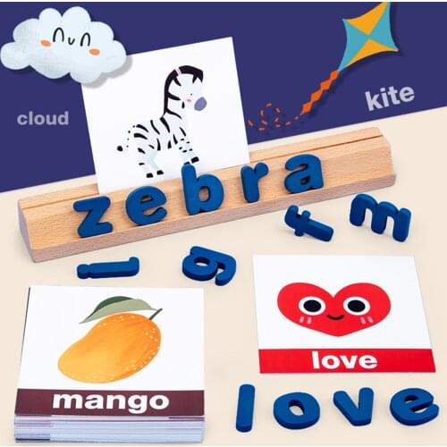 Wooden Letters Match English Spelling Words Family Baby Spelling Toy Early Education Montessori Toy Alphabet Puzzle Table Game