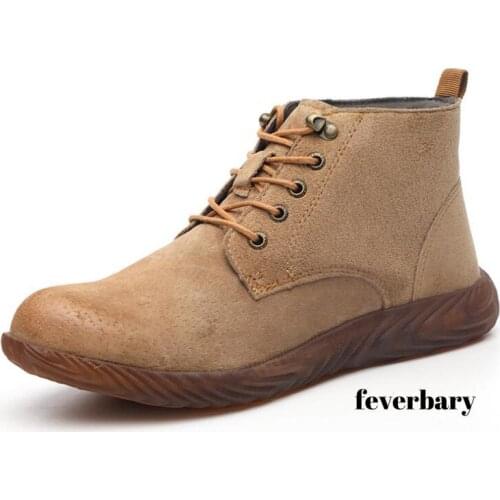 Feverbary Breathable Men Safety Shoes Steel Toe Non-Slip Work Boots Indestructible Shoes Puncture-Proof Work Sneakers Men