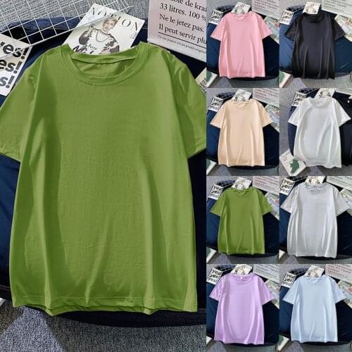 Basic Cotton T Shirt Women Summer New Oversized Solid Tees Color Summer Casual Loose Tshirt Korean O Neck Female Tops#p3