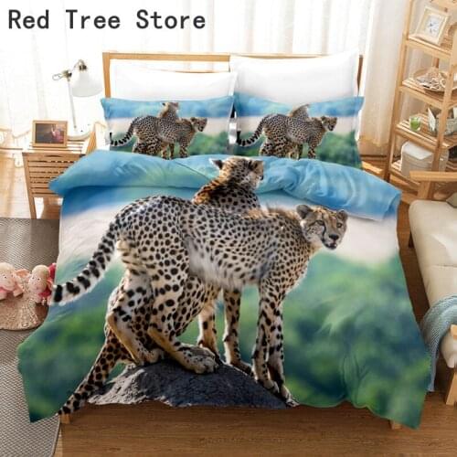 Leopard Wild Animal Pattern Bedding Set Digital Printed Duvet Cover with 1/2pc Pillow Case Kids Child Adult Bedclothes Drop Ship