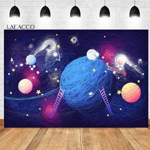Laeacco Abstract Space Background Cartoon Universe Planet For Kid Child Birthday Poster Portrait Customized Photography Backdrop