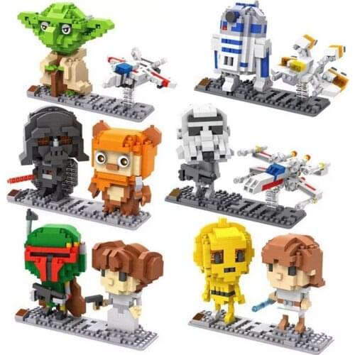 Hot star war classic yoda Fett Darth Vader Stormtrooper r2-d2 robot figure model bricks mini micro diamond block toys child gift