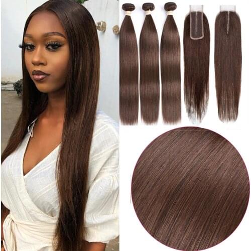 LUXEDIVA Highlight Bundles PreColored Straight Hair Weaves Bundle With Lace Closure 4x2 Brazilian Human Hair Extensions