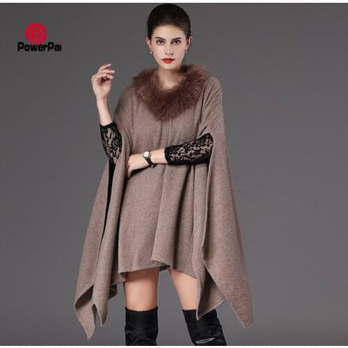 V collar Fox Fur Poncho Fashion Split Pullover Cape Knitting yarn Acrylic Cashmere Shawl Cloak Long Women Autumn Winter Pashmina