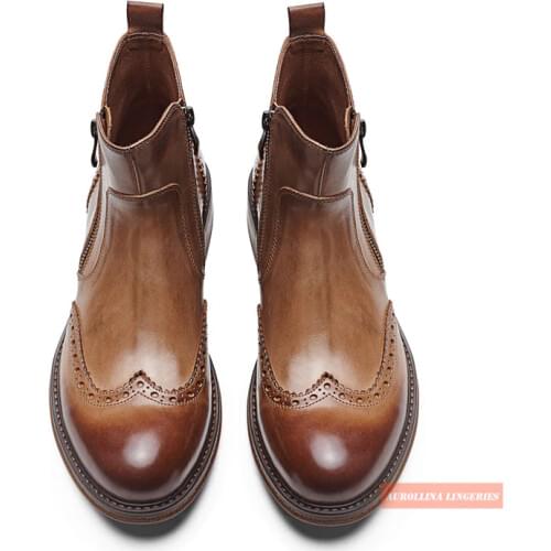 Mans Chelsea Shoes With Brogue Details Leather Shoes High Class Cow Skin Cool Man Boot Stylish Rich Business Man Royal Boots