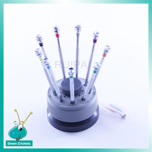 RP-9025 9 pcs assort size Screwdrivers set with rotatable stand base, Watch tool screwdriver set