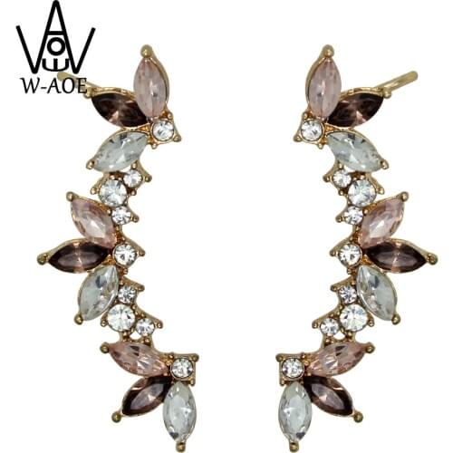 2019 New Fashion Brincos Rhinestone Crystal Ear Cuff Earrings For Women Gold Color Vintage Punk Leaf Clip Earrings Girl Jewelry