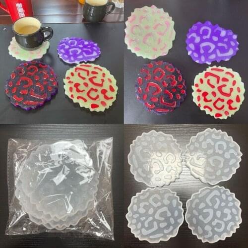 2021 New 5 Pcs/Set Leopard Irregular Coaster+Base Stand Epoxy Resin Mold Cup Mat+Storage Rack Silicone Mould DIY Crafts Jewelry
