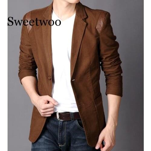 New Fashion Spring and autumn mens clothing Casual Slim Fit Blazer Leather Patchwork Plus Size Suits Jacket Men Outwear