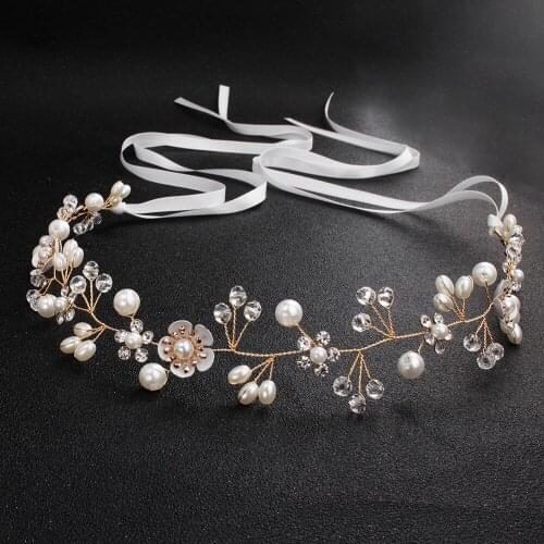 Ambrum Valentines Day Hand Made Bead Hair Band,New Women Flower Wedding Jewelry,Bride Luxury Wedding Dress Ribbon Hair Accessor