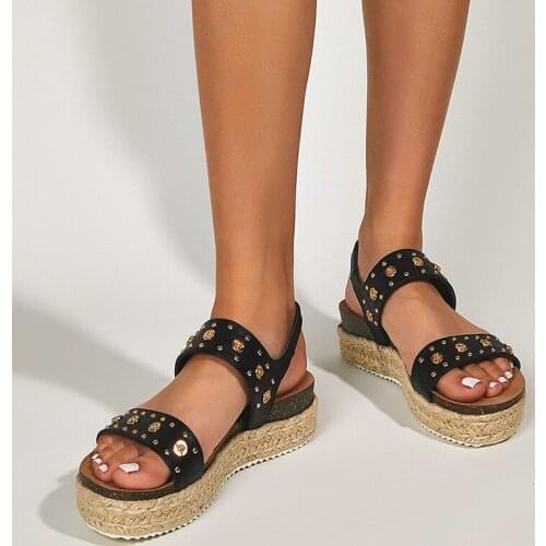 Summer 2021 New Round Head Fashion Sandals Large Womens Sandals Buckle Back Trip Belt Sandals Metal Decorative Womens Sandals