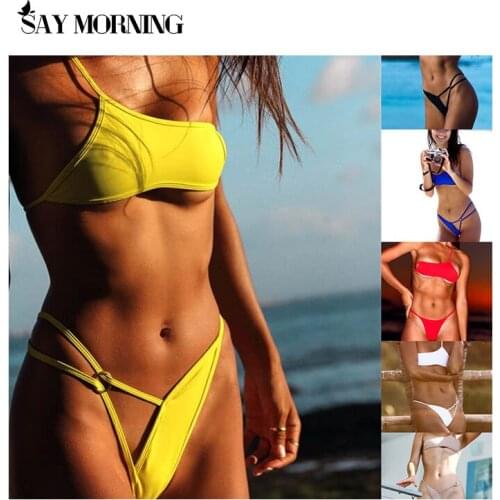 SAY MORNING Sexy One Shoulder Bikini 2021 Hollow Out Bikini Set Yellow Black Swimwear Women Brazilian Swimsuit