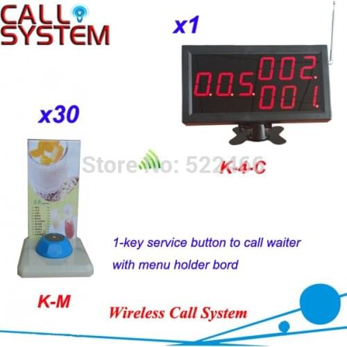 Restaurant Call Bell System in 433.92MHz with 30 table buttons and 1 number display, DHL shipping free