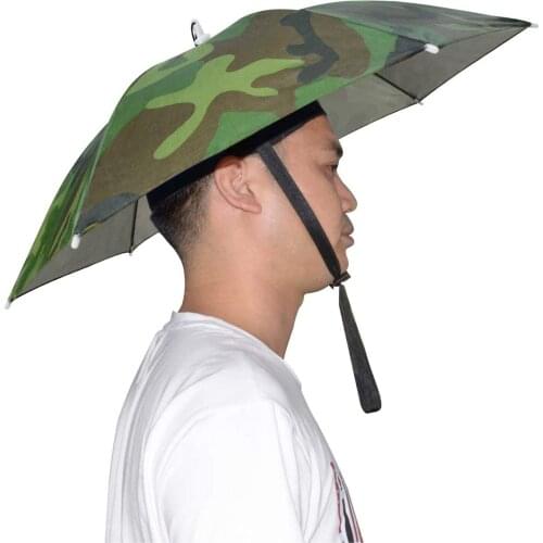 Rain Umbrella Hat Foldable Outdoor Sun Shade Waterproof Camping Fishing Headwear Cap Outdoor Beach Head Sunshade Hat Pesca