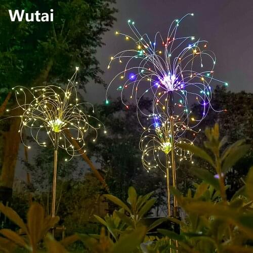 Solar Powered Outdoor Grass Globe Dandelion Fireworks Lamp Flash String Light 90/150 LED For Garden Lawn Landscape Holiday