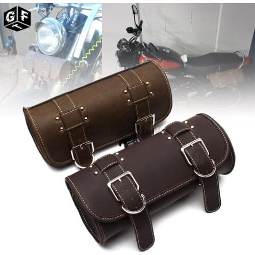 Universal Cafe Racer Motorcycle Saddlebags Leather Storage Luggage Bags Front Tool Pouch Bag For Honda Yamaha Suzuki Harley