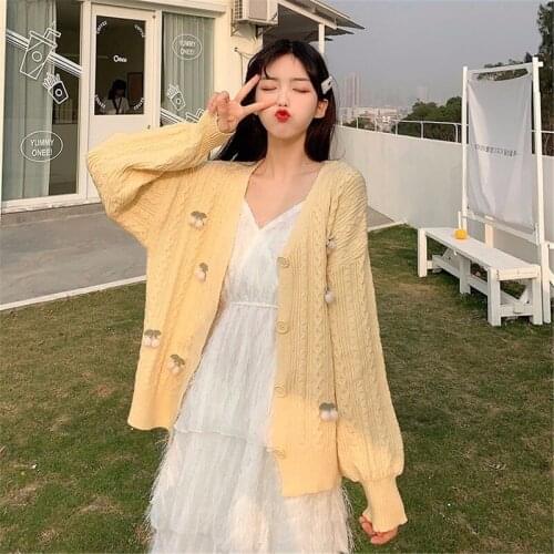Knit sweater autumn new female Korean version loose sweet student cute all-match sunscreen cardigan jacket 2021