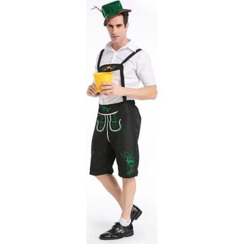 Adults Oktoberfes Costumes Men Beer Festival Suit Beer Men Halloween Cosplay Costumes Short Sleeves Top Romper Hat3 PCS Set