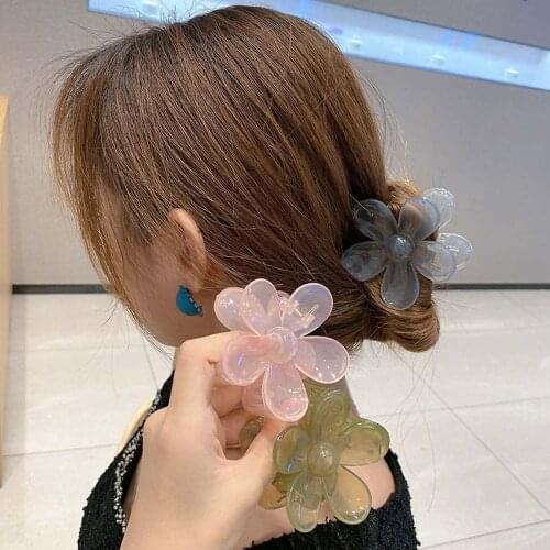 Yellow Purple Green Grey Coffee Acrylic Medium Jelly Pink Korean Style Flower Hair Clips Hair Ornaments Hair Claws