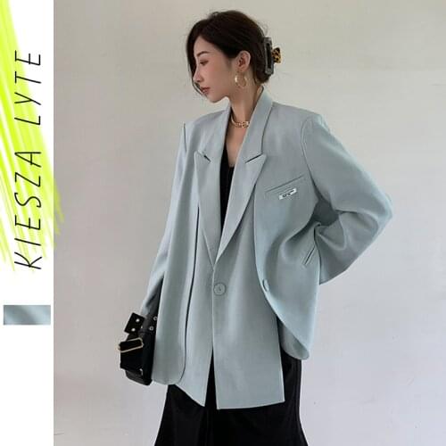 Women Blazers Jackets 2020 Autumn New Style Niche Chic Blue Suit Fake Two Piece Loose Minimalist Blazer Feminino Coats