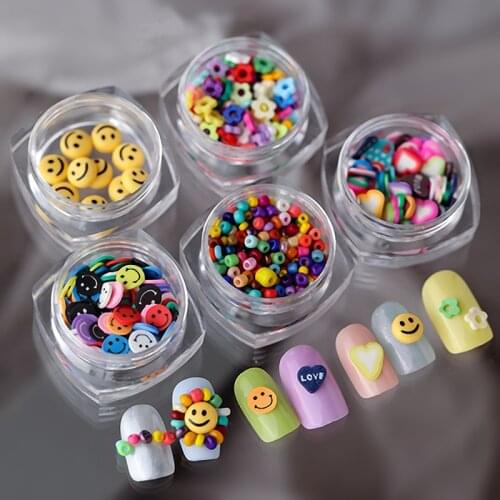 1 box 3D Smiley Candy Sun Flower Colorful Nail Studs Japanese Manicure Nail Smile Decoration Nail Art Nail Salon