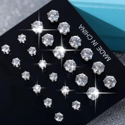 12 Pair/ Lot Fashion Wedding Stud Earrings Set for Women Men earing Clear Stones Pendientes Oorbellen Brincos 2018 Jewelry