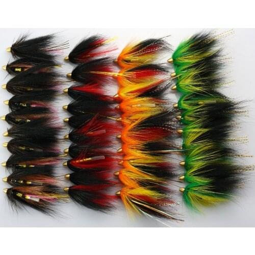 40Pcs Tube Fly Flies Cone Heads Green/Orange Salmon And Sea Trout Fly Fishing Lures