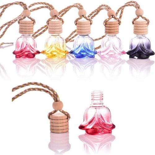 Car Hanging Perfume Pendant With Flower Fragrance Air Freshener Glass Bottle For Essential Oils Diffuser Automobiles Ornaments
