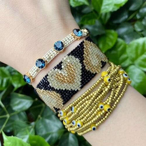 BLUESTAR MIYUKI Bead Bracelet For Women Heart Pulseras Mujer Turkish Eye Crystal Bead Handmade Tassel