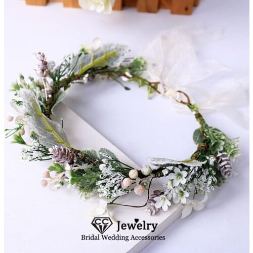 CC Forest Style Floral Wedding Hair Accessories for Women Engagement Jewelry Leaf Party Flower Hairbands Seaside Garland 58445