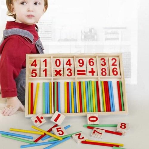 Wooden Sticks Building Blocks Number Cards Counting Rods with Box Educational Montessori Mathematical Wooden Box Children Gift