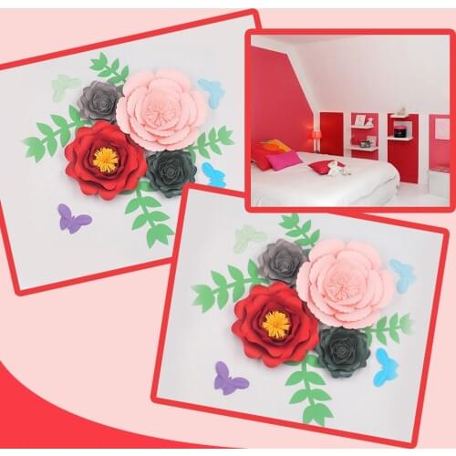 DIY Giant Paper Flowers Backdrop With Leaves Butterflies Half Made Decorative Wedding Flower Baby Nursery Baby Shower Decor