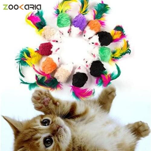 Cat Toys False Mouse Pet Cat Toys Mini Funny Playing Toys for Cats with Colorful Feather Plush Mini Mouse Toys