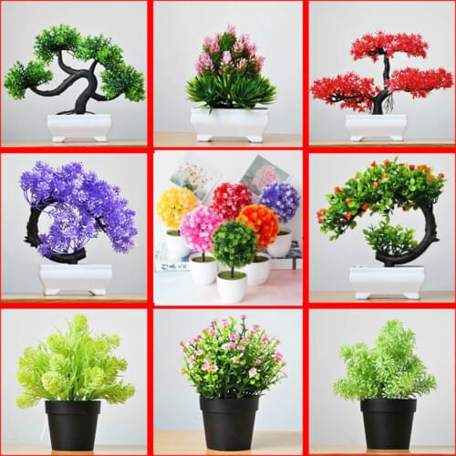Artificial Simulation Fake plants with pot Flowers Ganoderma Tree Pine Tree Plant Bonsai Fake Green Pot Ornaments Home Decor