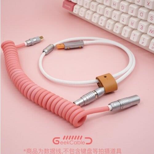 Geekcable Handmade Customized Mechanical Keyboad Data Cable Rear Aviation Plug Series Spiral Woven Keyboard Cable Pink Girl