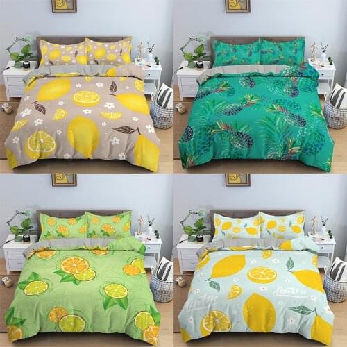 Fruit Pattern Bedding Sets Limon Pineapple Orange Duvet Cover Bed Linen Pillowcase Set Twin/Queen/King Size for Kids Bedroom