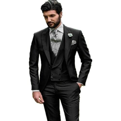 Handsome Groomsmen Peak Lapel Groom Tuxedos Wedding Dress Men Suits Blazer Prom Dinner (Jacket+Pants+Tie+Vest) A762