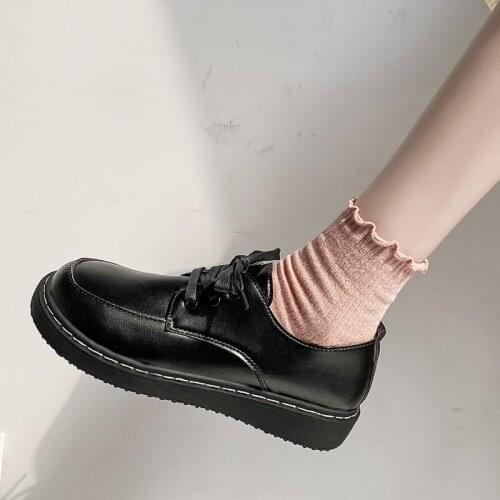 Women Oxford Shoes Sewing Leather Sneakers Lace Up Casual Shoes Round Toe Lolita Shoes Girls Platform Shoes Spring Autumn 9310L