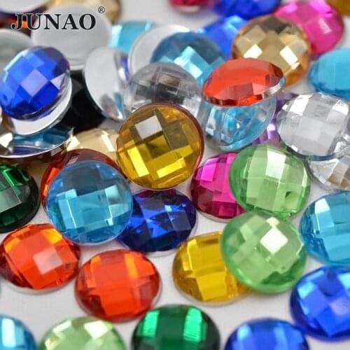 JUNAO 500pc 10mm Mix Color Round Face Rhinestone Flatback Acrylic Gems Non Sewing Crystal Stone Scrapbook Beads For DIY Clothes