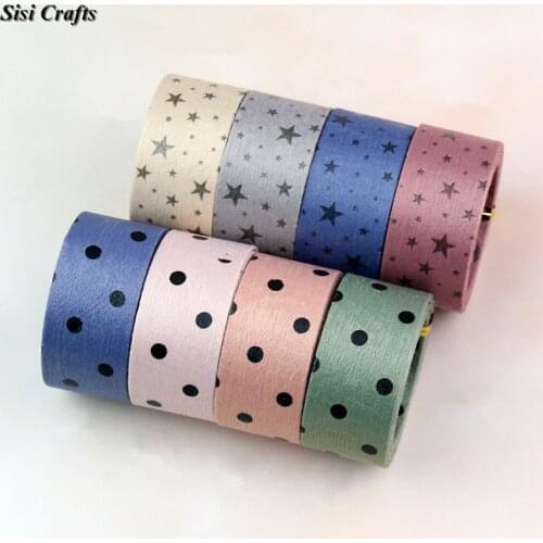 Sisi Crafts Printed Tape Star Ribbon Fabric 10 25 40mm Silk Cotton Dots Bias Layering DIY Hair Bow Collar Handmade Accessory 1M