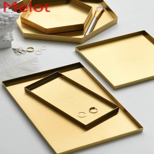 Small West home Nordic wind gold English stainless steel tray home accessories set jewelry tray storage plate