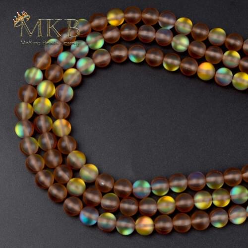 A+ Matte Frosted Coffee Austrian Crystal Round Beads For Jewelry Making 6 8 10 12mm Glitter MoonStone Beads Diy Bracelet