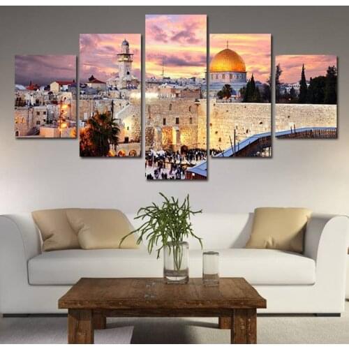 5 Pieces of Fashionable Modern High-definition Printing Oil Painting Islamic Architecture Poster Art Living Room Home Decoration